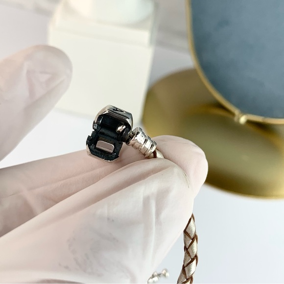 Pandora Woven Champagne Leather Bracelet Size 7.1" - Picture 7 of 8